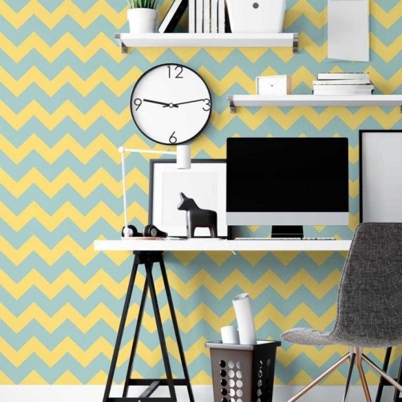 Papel de Parede Adesivo Chevron Amarelo e Azul N06202