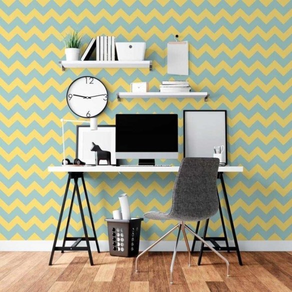 Papel de Parede Adesivo Chevron Amarelo e Azul N06202