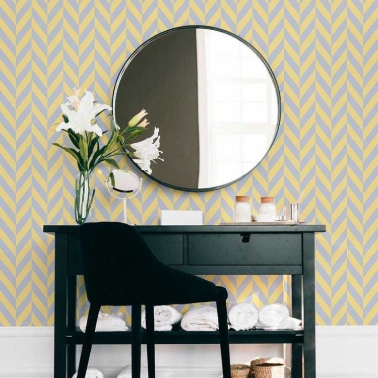 Papel de Parede Adesivo Chevron Amarelo e Cinza...