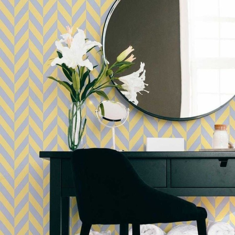 Papel de Parede Adesivo Chevron Amarelo e Cinza...