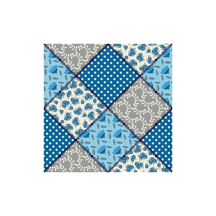 Papel de Parede Adesivo  Patchwork Azul e Cinza...