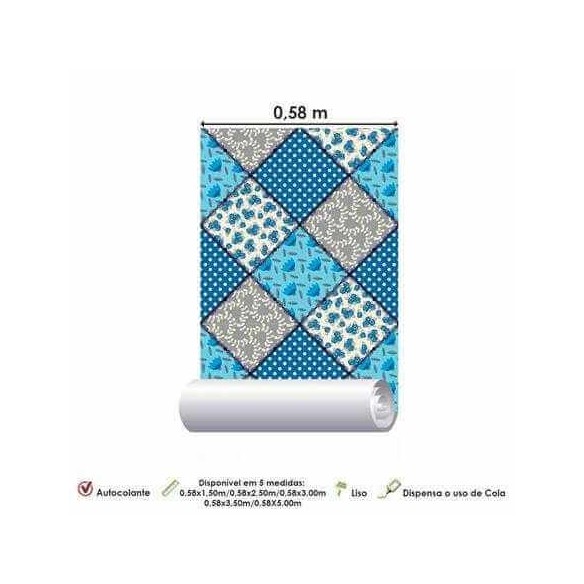 Papel de Parede Adesivo  Patchwork Azul e Cinza 949