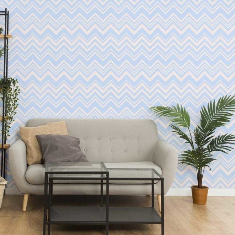 Papel de Parede Adesivo Chevron Azul e Bege N06203