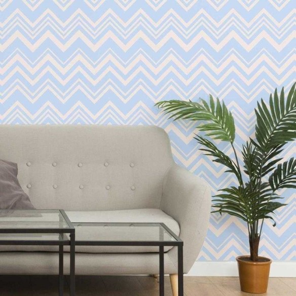 Papel de Parede Adesivo Chevron Azul e Bege N06203
