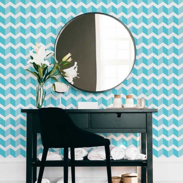 Papel de Parede Adesivo Chevron Azul e Branco...