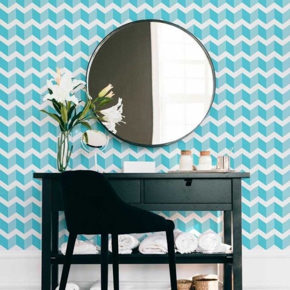 Papel de Parede Adesivo Chevron Azul e Branco N06138