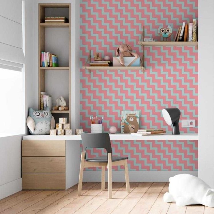 Papel de Parede Adesivo Chevron Azul e Rosa N06198