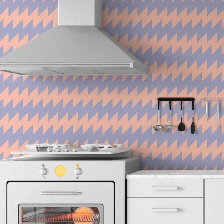 Papel de Parede Adesivo Chevron Azul e Salmão...
