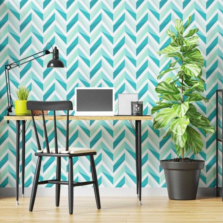 Papel de Parede Adesivo Chevron Azul e Verde...