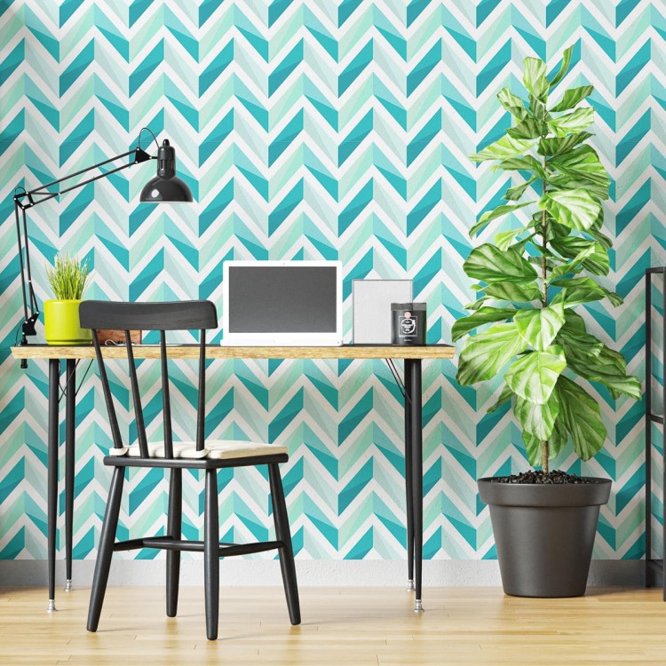 Papel de Parede Adesivo Chevron Azul e Verde...