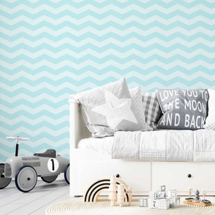 Papel de Parede Adesivo Chevron Azul Tiffany...
