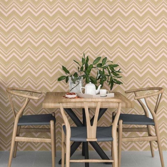 Papel de Parede Adesivo Chevron Bege e Rosa N06199