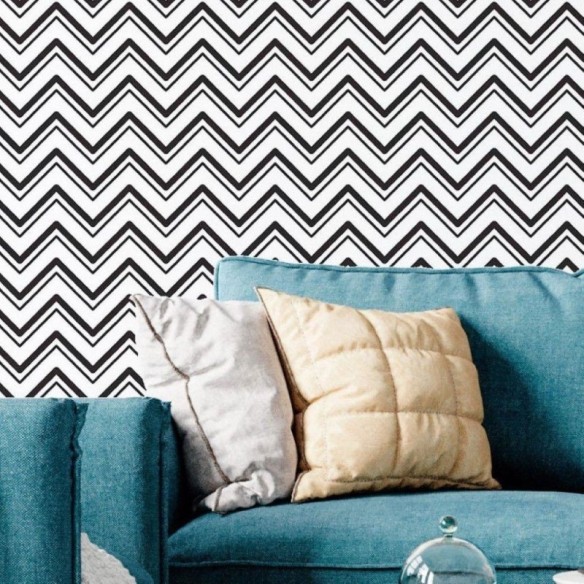 Papel de Parede Adesivo Chevron Branco e Preto N018012