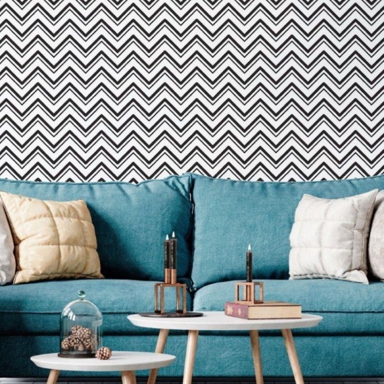 Papel de Parede Adesivo Chevron Branco e Preto...