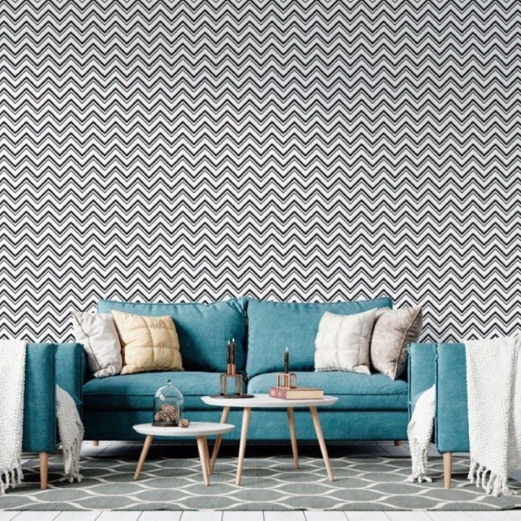Papel de Parede Adesivo Chevron Branco e Preto...