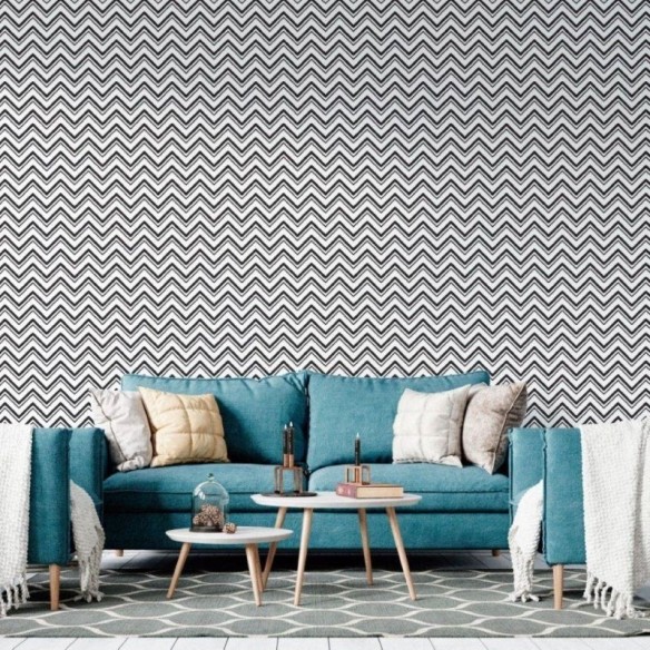Papel de Parede Adesivo Chevron Branco e Preto N018012