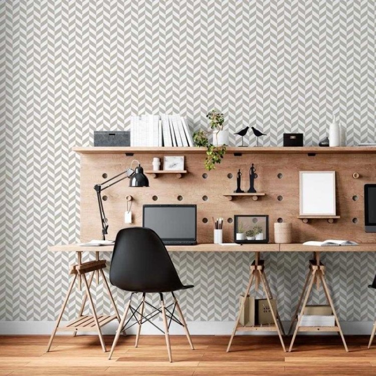 Papel de Parede Adesivo Chevron Cinza e Branco...