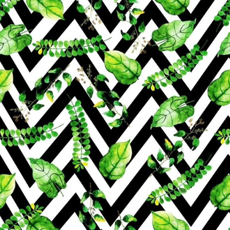 Papel de Parede Adesivo Chevron com Folhas N011137