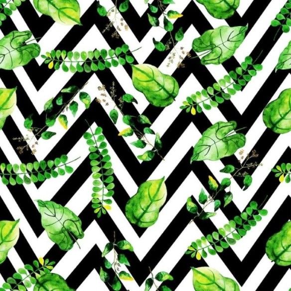 Papel de Parede Adesivo Chevron com Folhas N011137