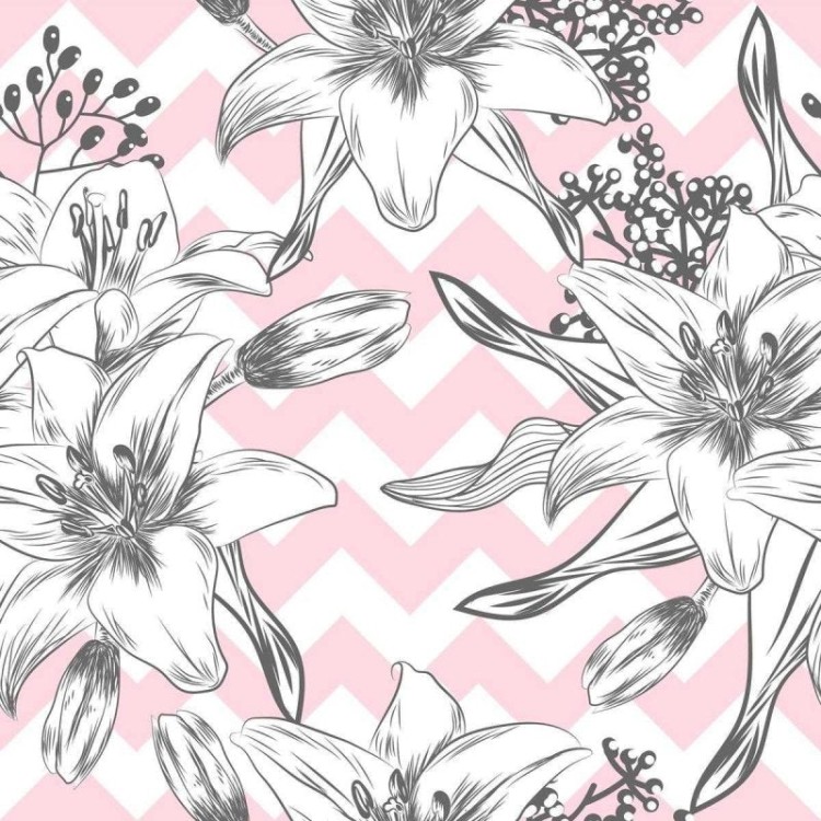 Papel de Parede Adesivo Chevron com Lírios Rosa...