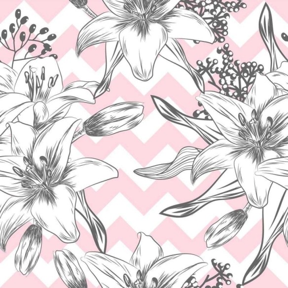 Papel de Parede Adesivo Chevron com Lírios Rosa N04177