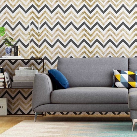 Papel de Parede Adesivo Chevron Dourado N04223