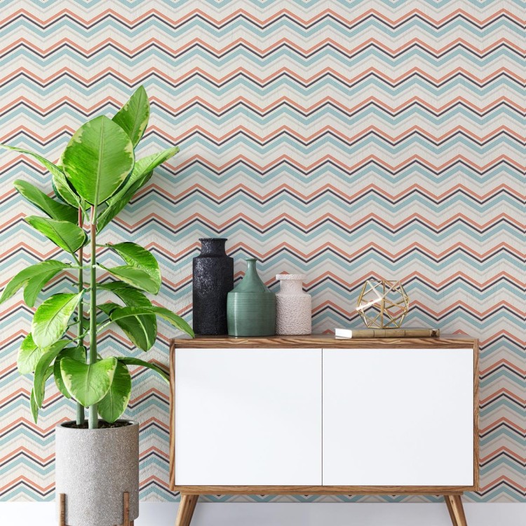 Papel de Parede Adesivo Chevron Laranja e Azul...