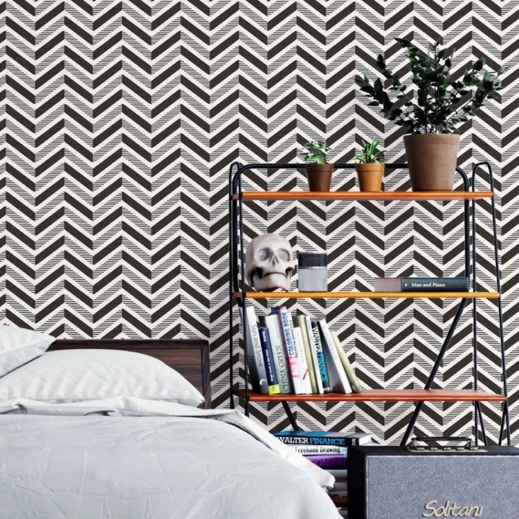 Papel de Parede Adesivo Chevron Preto E Branco...