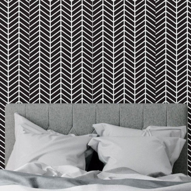 Papel de Parede Adesivo Chevron Preto e Branco...