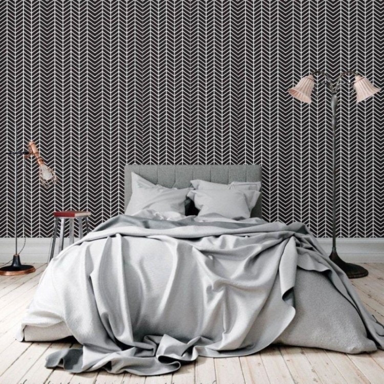 Papel de Parede Adesivo Chevron Preto e Branco...