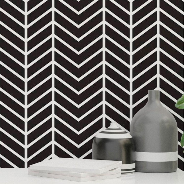 Papel de Parede Adesivo Chevron Preto e Branco...
