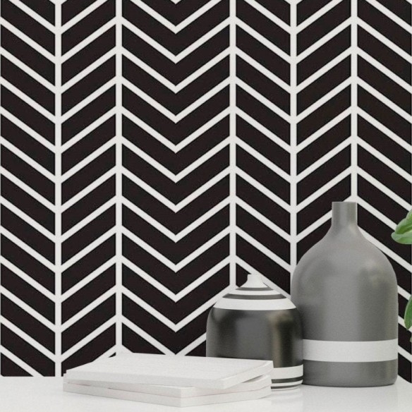 Papel de Parede Adesivo Chevron Preto e Branco N018015
