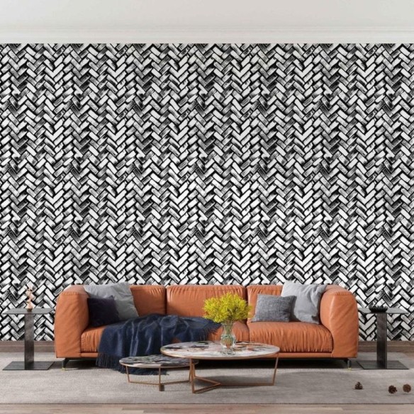 Papel de Parede Adesivo Chevron Preto e Branco N08087