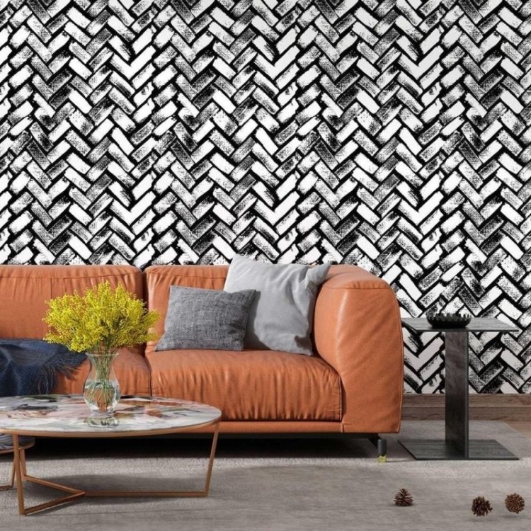 Papel de Parede Adesivo Chevron Preto e Branco...