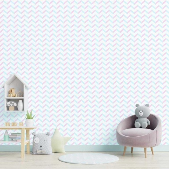 Papel de Parede Adesivo Chevron Rosa e Azul N05194