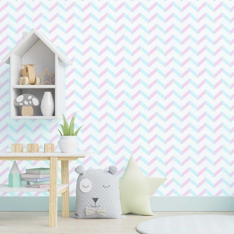 Papel de Parede Adesivo Chevron Rosa e Azul N05194