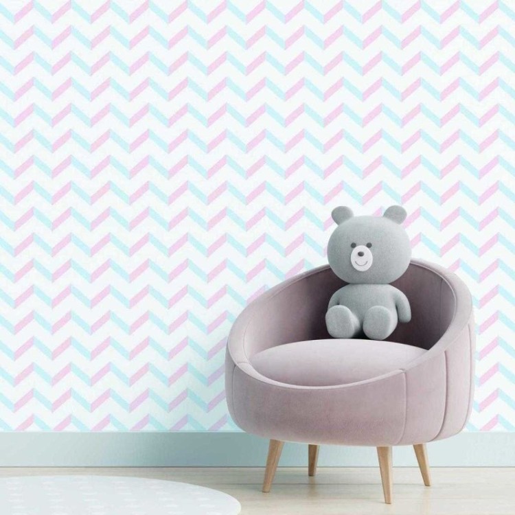 Papel de Parede Adesivo Chevron Rosa e Azul N05194
