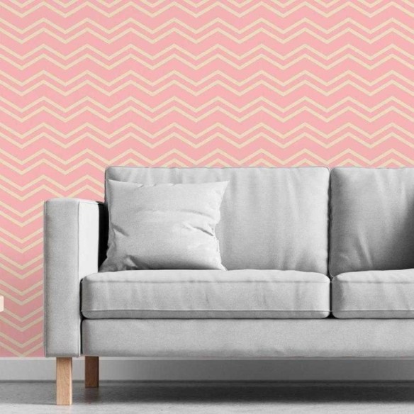 Papel de Parede Adesivo Chevron Rosa e Bege N06201