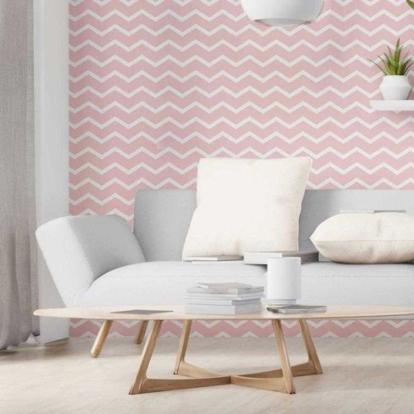 Papel de Parede Adesivo Chevron Rosa e Branco N06123