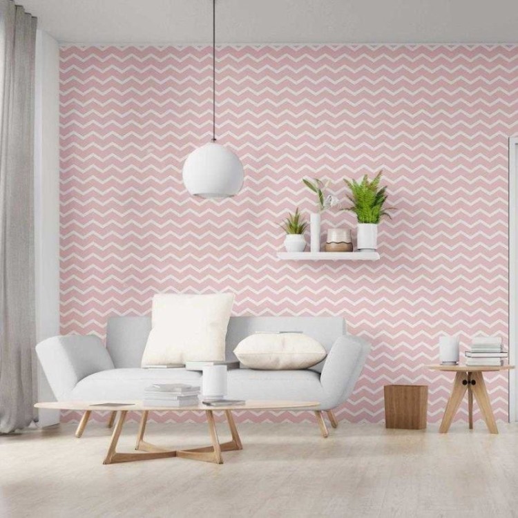 Papel de Parede Adesivo Chevron Rosa e Branco...