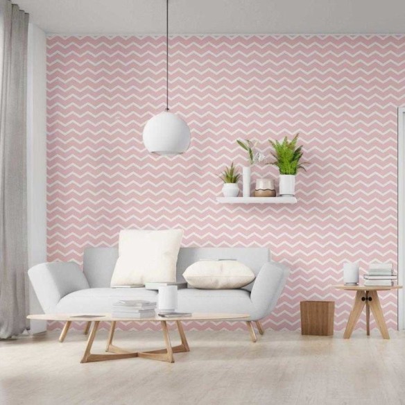 Papel de Parede Adesivo Chevron Rosa e Branco N06123