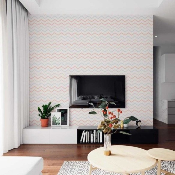Papel de Parede Adesivo Chevron rosa e cinza N06215