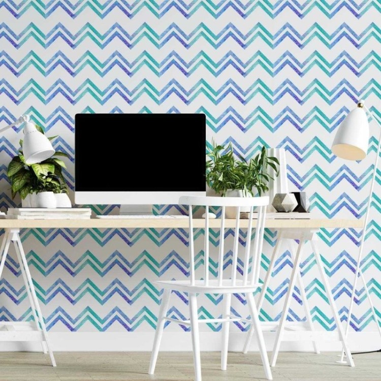 Papel de Parede Adesivo Chevron Verde e Azul N04121