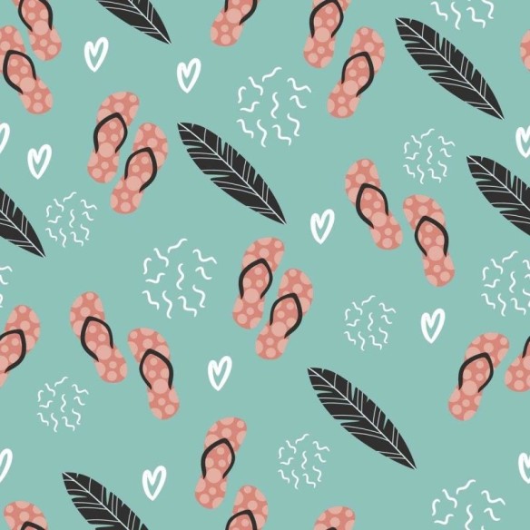 Papel de Parede Adesivo Chinelos Folhas e Coração N05296