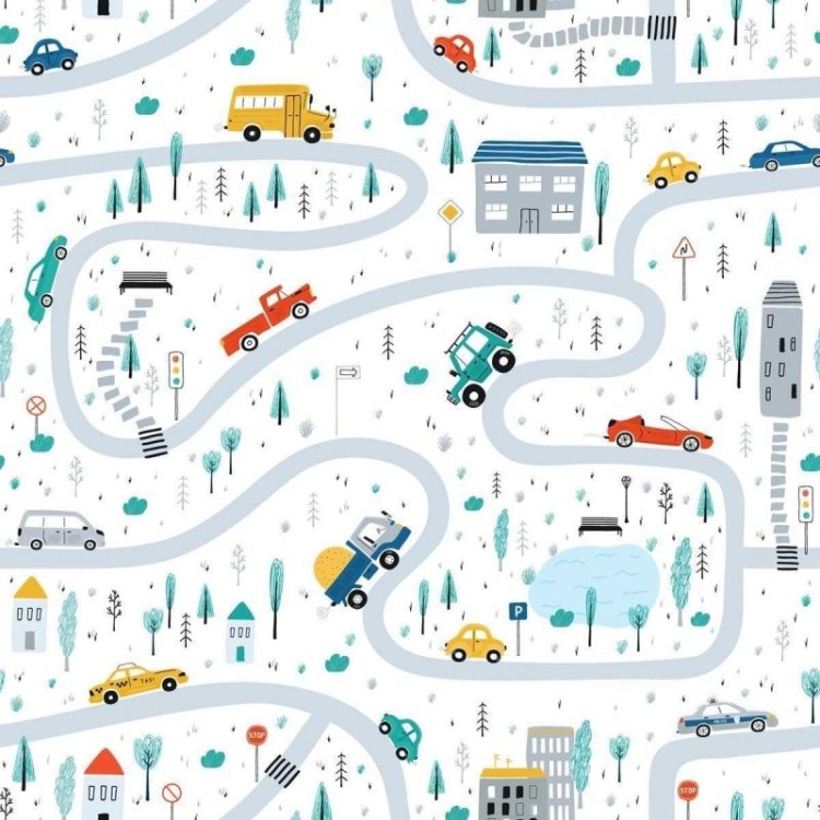 Papel de Parede Adesivo Cidade com Carros...