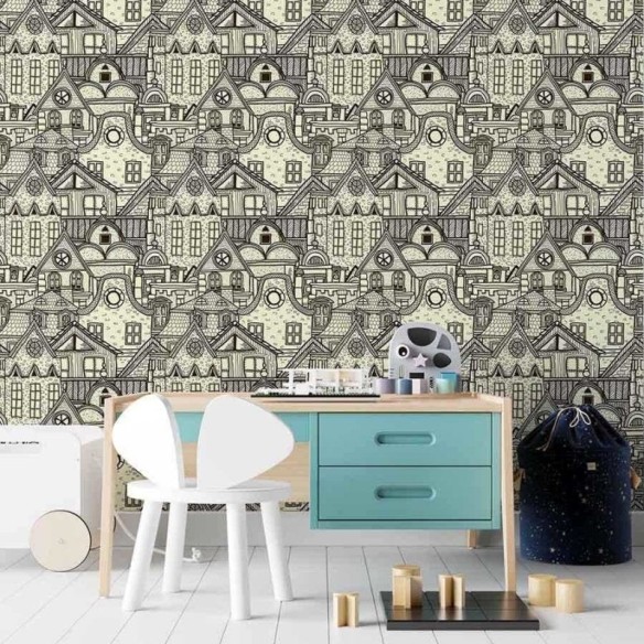 Papel de Parede Adesivo Cidade para colorir N03072