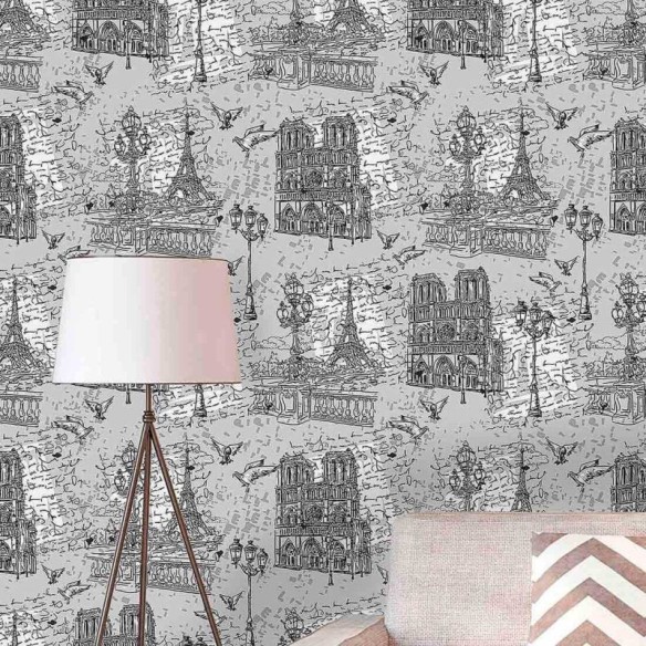 Papel de Parede Adesivo Cidade Paris Cinza 377645305