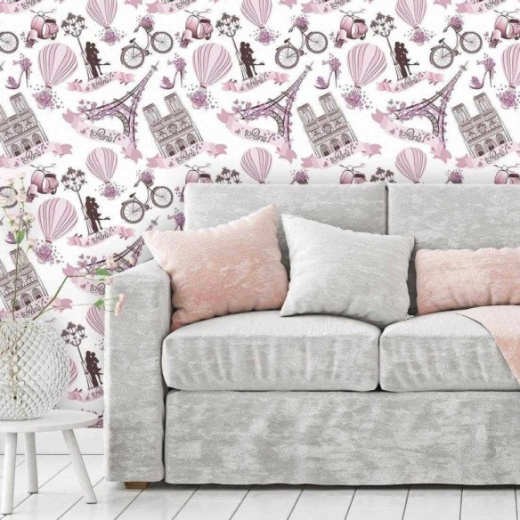 Papel de Parede Adesivo Cidade Paris Rosa 207691360