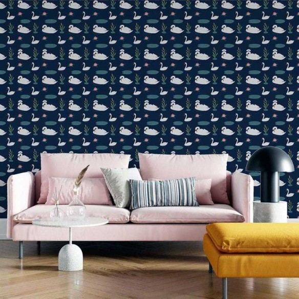 Papel de Parede Adesivo Cisne Lago Azul N05121