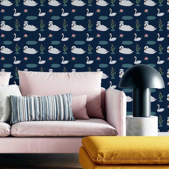 Papel de Parede Adesivo Cisne Lago Azul N05121